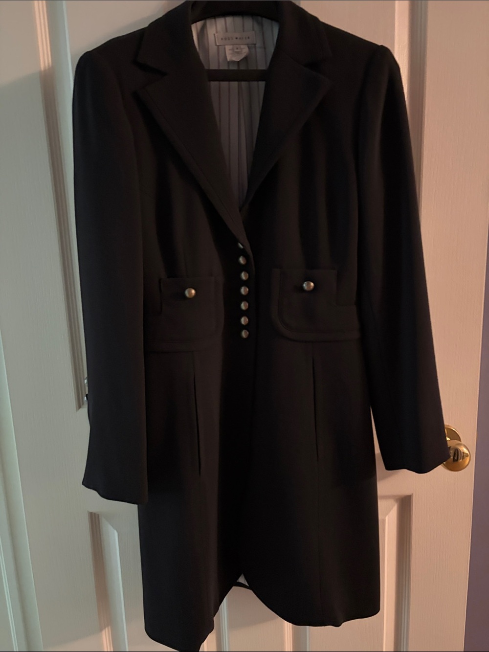 Ross Meyer  Black Wool Long Blazer Coat with Button Detail